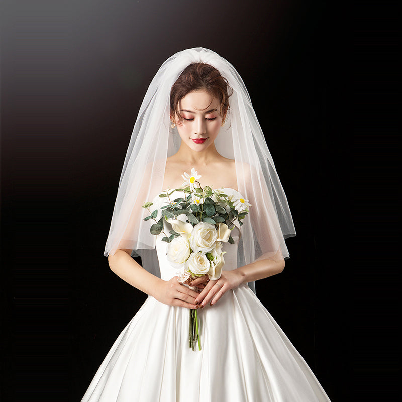 Short Bridal Wedding Veils Two Layer with Metal Combe White Veil for Party Bridal Veil  New Arrival