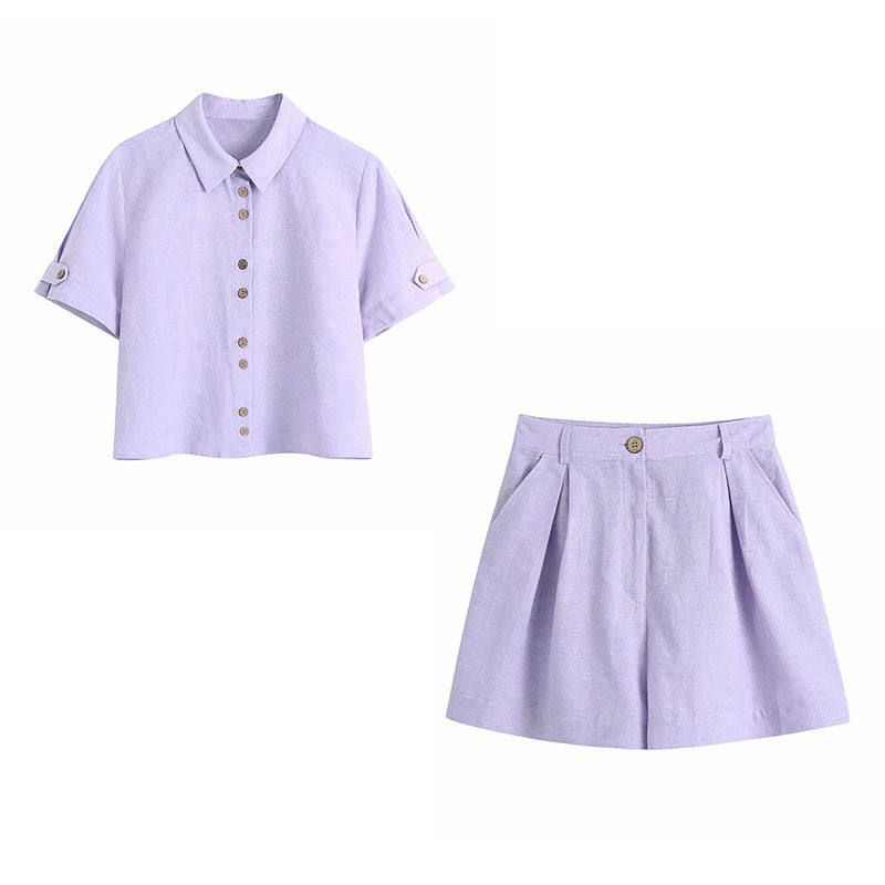 Summer New Women's Clothing European And American Style Wooden Button Holiday Shirt Casual Shorts
