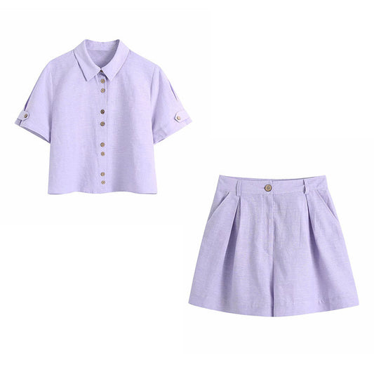 Summer New Women's Clothing European And American Style Wooden Button Holiday Shirt Casual Shorts