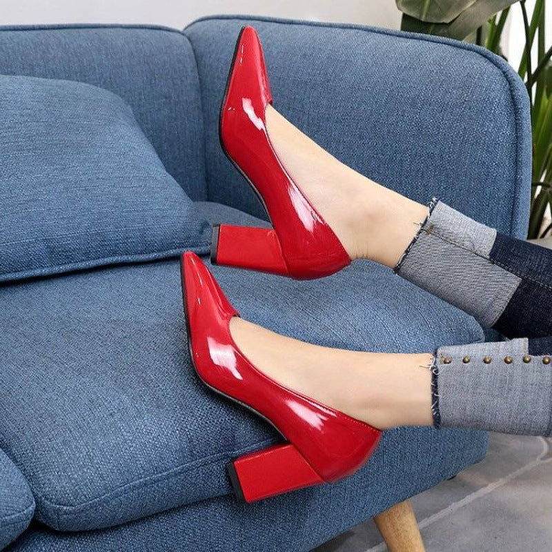 European And American Thick Heel Pointed High Heels