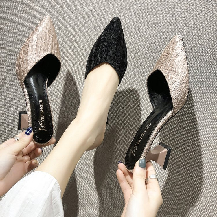 Outer Wear Baotou Mid-Heel Half Slippers