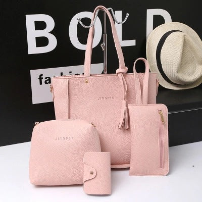Korean Version Of Solid Color Tassel Single Shoulder Handbag Four-Piece Female Bag