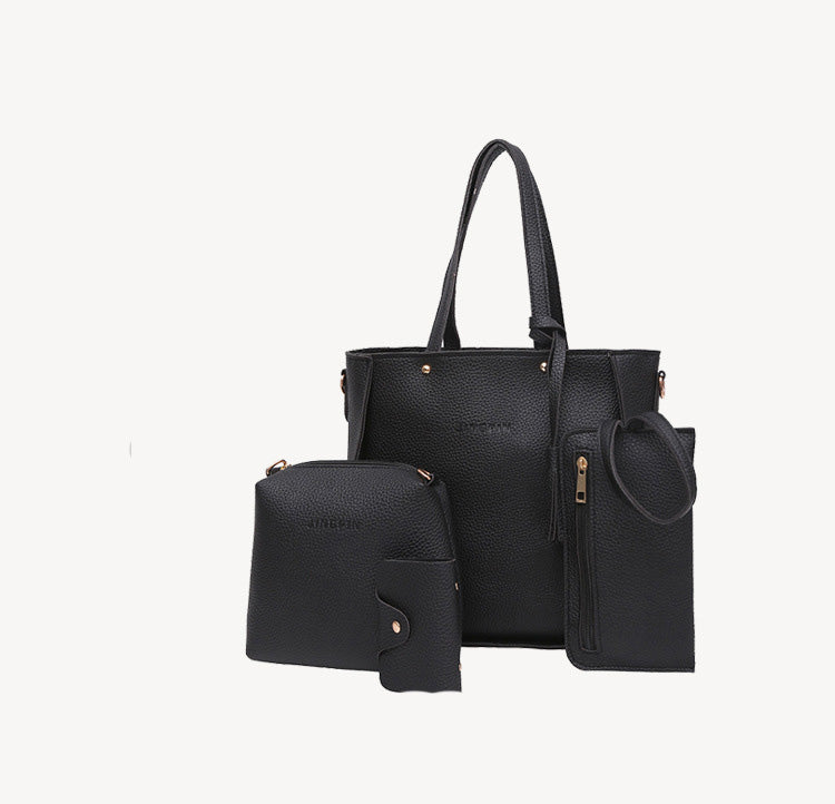 Korean Version Of Solid Color Tassel Single Shoulder Handbag Four-Piece Female Bag