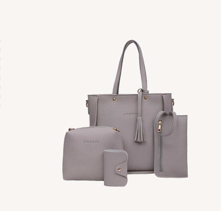 Korean Version Of Solid Color Tassel Single Shoulder Handbag Four-Piece Female Bag