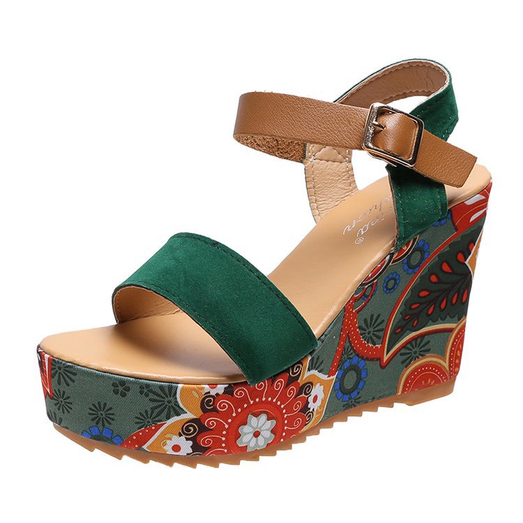 Ethnic Style Embroidered Buckle Open-toe High-heel Sandals