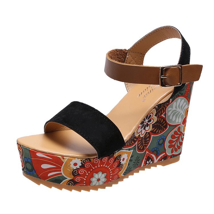 Ethnic Style Embroidered Buckle Open-toe High-heel Sandals