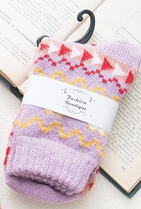 Ethnic Style Thick And Warm Ladies Rabbit Wool Socks With Four Love Hearts