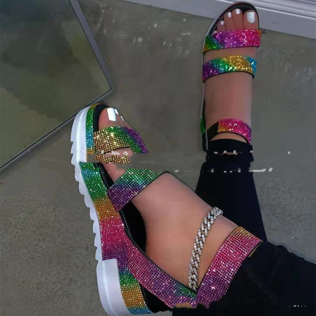 Rainbow Rhinestone Fashion Fine Flashing One-Shoulder Adjustable Chain Bag