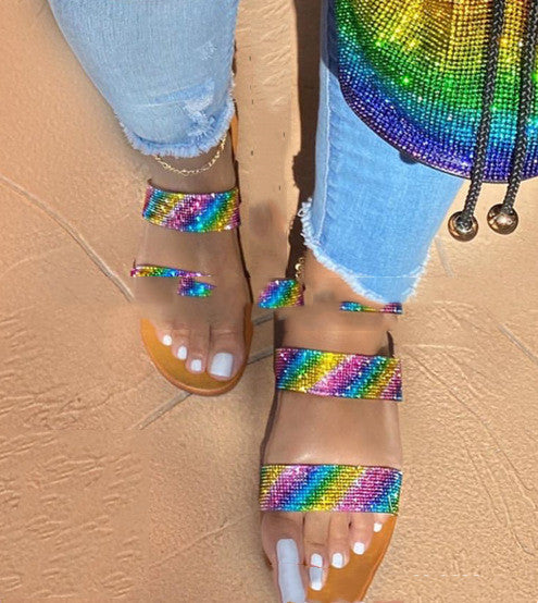 Rainbow Rhinestone Fashion Fine Flashing One-Shoulder Adjustable Chain Bag