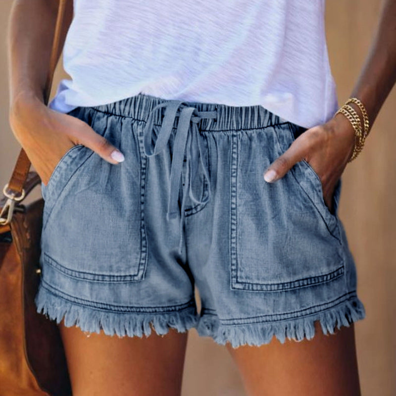 Nuovo Arrivo Casual Estate Vendita Calda Tasca Jeans Denim Donna Pantaloncini Alta Nappa Fasciatura Jeans Corti Sexy