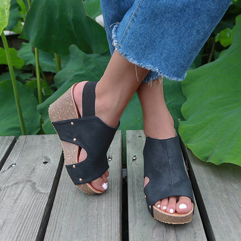 Ladies Sandals High Heel Fish Mouth Handmade Shoes Retro
