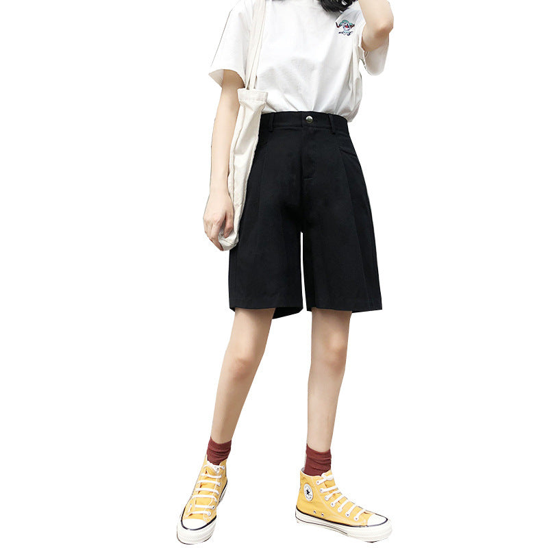 Black Korean Style High Waist Straight Loose Trousers