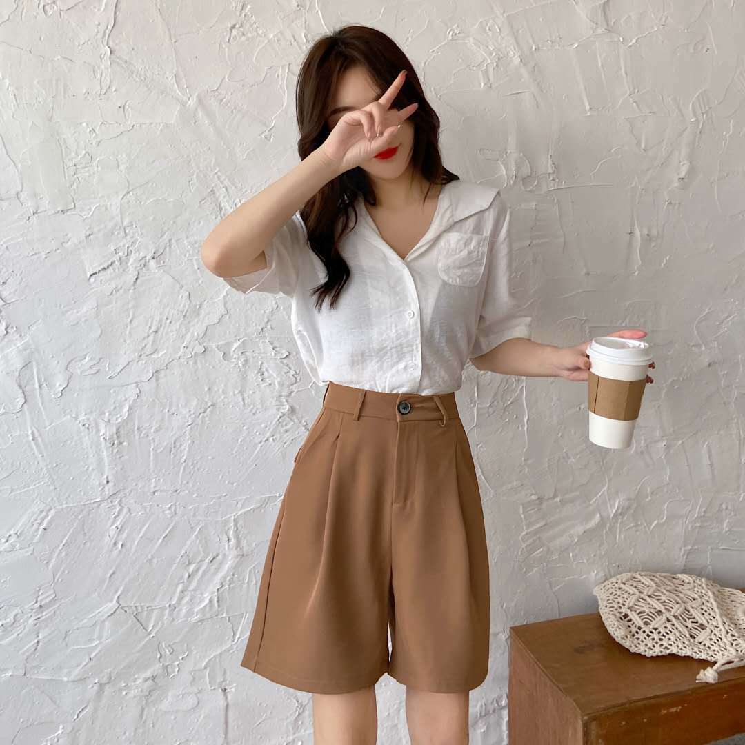 Black Korean Style High Waist Straight Loose Trousers