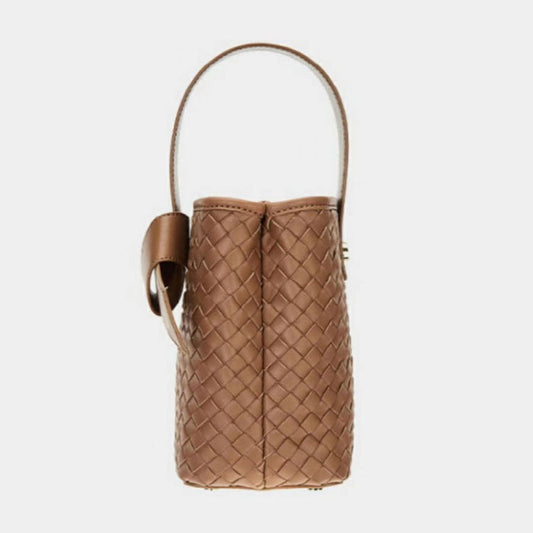 Woven Lace Up Portable Bucket Bag Women'S One Shoulder Messenger Bag