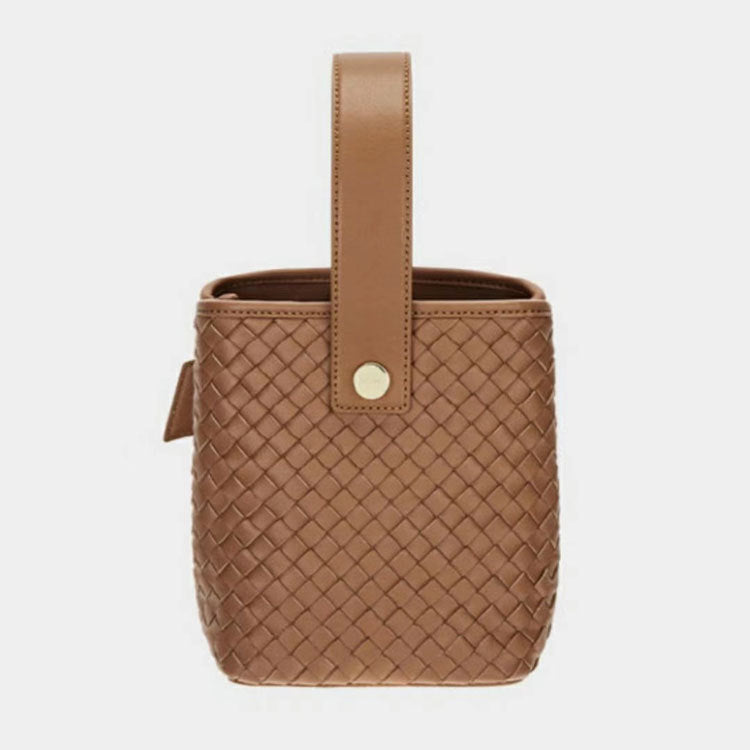Woven Lace Up Portable Bucket Bag Women'S One Shoulder Messenger Bag