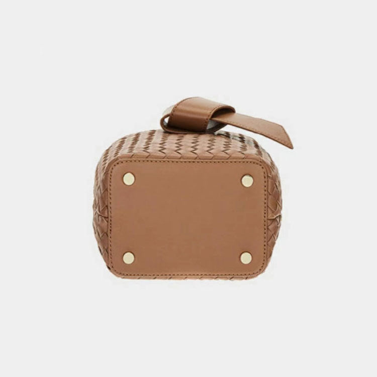 Woven Lace Up Portable Bucket Bag Women'S One Shoulder Messenger Bag