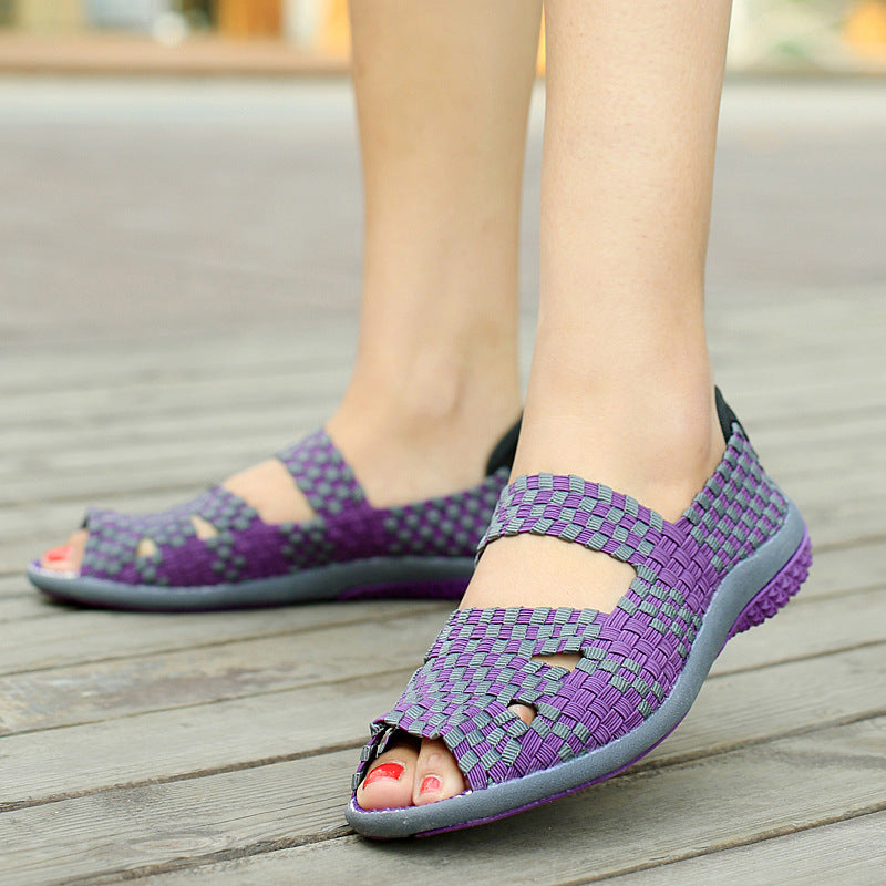 Breathable Hand-Woven Shoes Large Size Women'S Shoes Elastic Band Casual Shoes