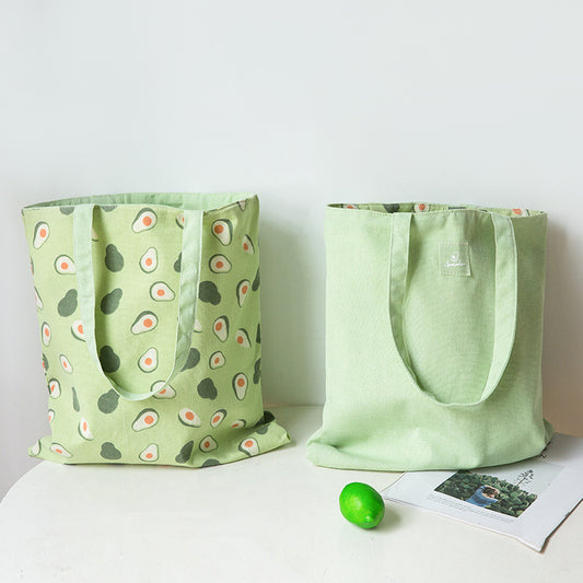 New Creative Fashion Double Sided Double Handbag Simple Small Cotton Hemp Pocket Handbag Shopping Bag