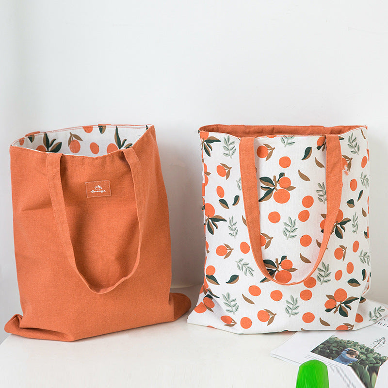 New Creative Fashion Double Sided Double Handbag Simple Small Cotton Hemp Pocket Handbag Shopping Bag