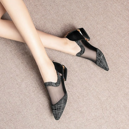 New Spring And Summer Thick-Heeled Flat-Bottomed Mesh Toe Cap And Female Sandals