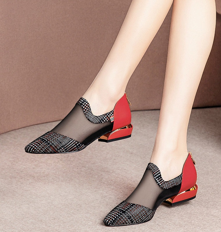 New Spring And Summer Thick-Heeled Flat-Bottomed Mesh Toe Cap And Female Sandals