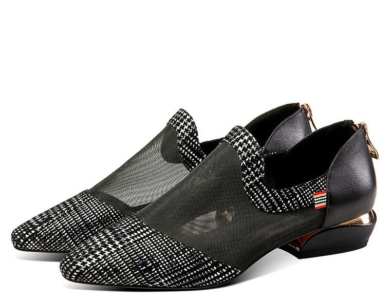 New Spring And Summer Thick-Heeled Flat-Bottomed Mesh Toe Cap And Female Sandals