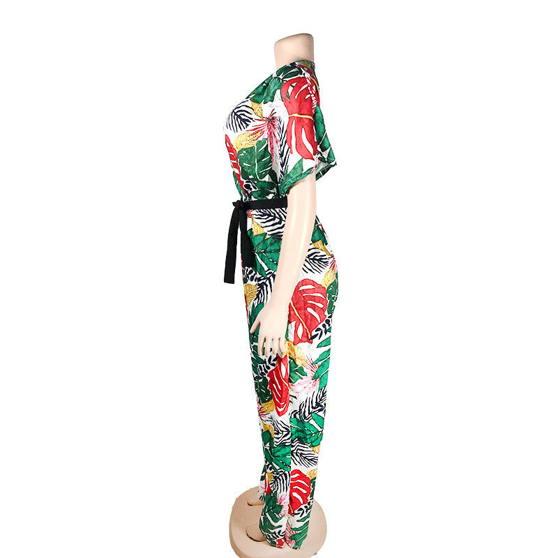 Women's V-neck Short-sleeved Jumpsuit