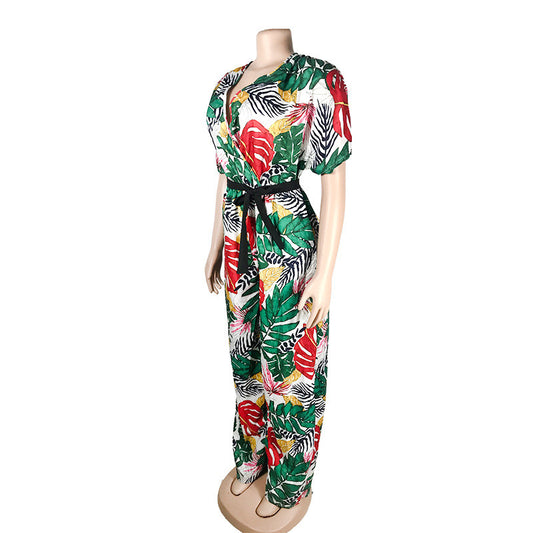 Women's V-neck Short-sleeved Jumpsuit