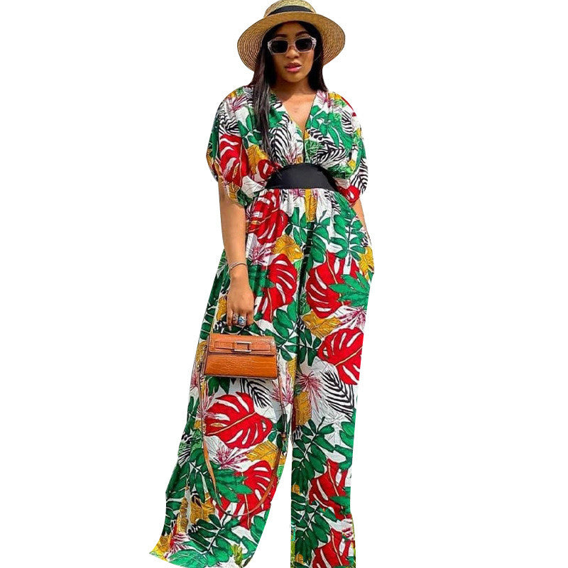 Women's V-neck Short-sleeved Jumpsuit