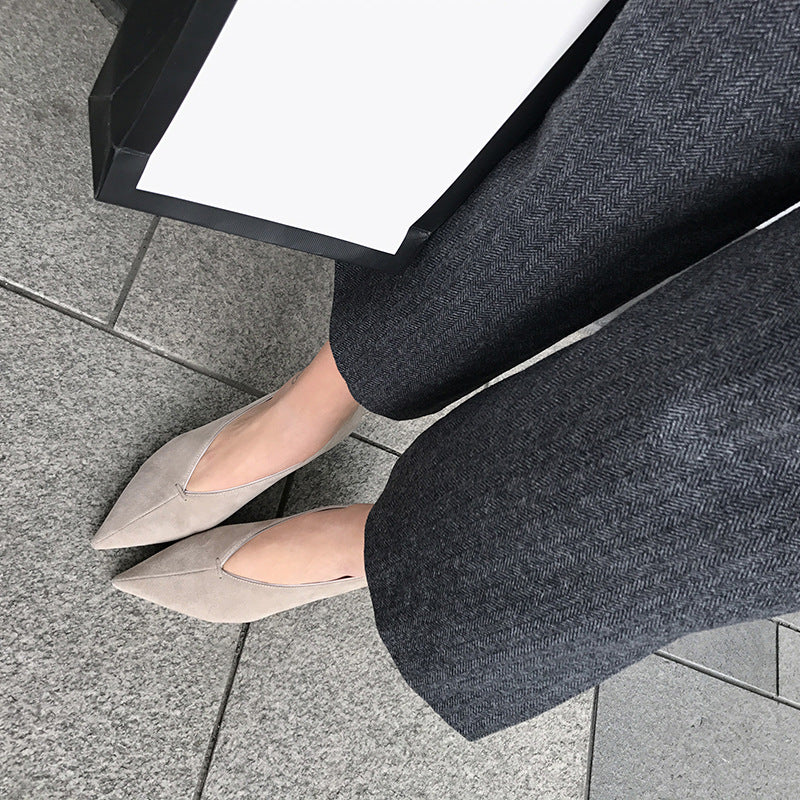 Leather Pointed Toe High-Heeled Deep V-Mouth Single Shoes Low-Top Women'S Shoes