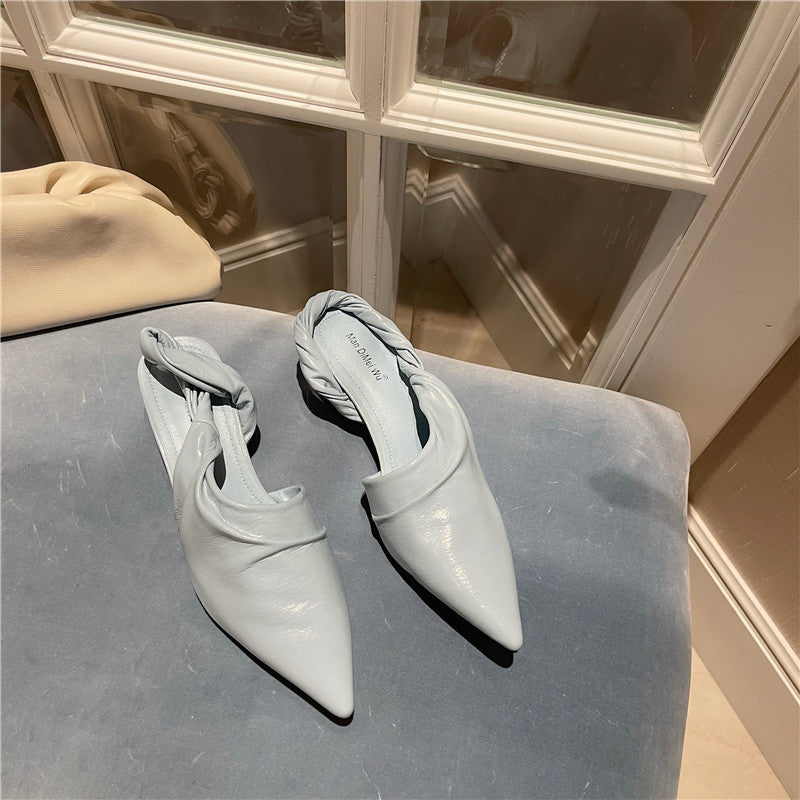 South Korean Spring And Summer New Fashion Pointed Baotou Women's Shoes Thick Heel Middle Heel Women's Sandals In