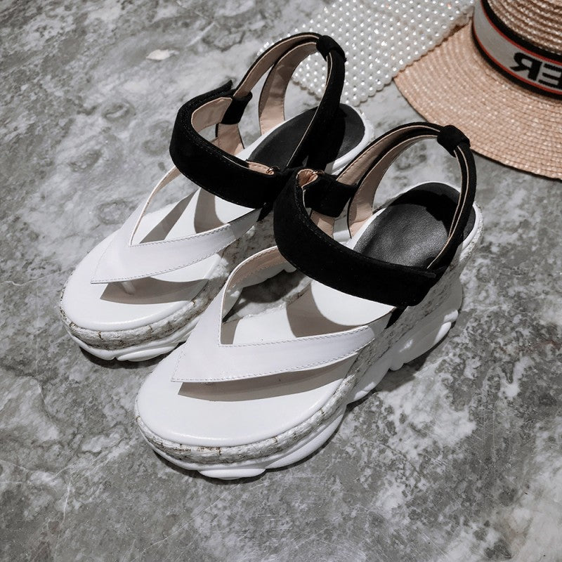Flip-Flops Sole Waterproof Platform Slope Heel Color Matching Women Casual Sandals