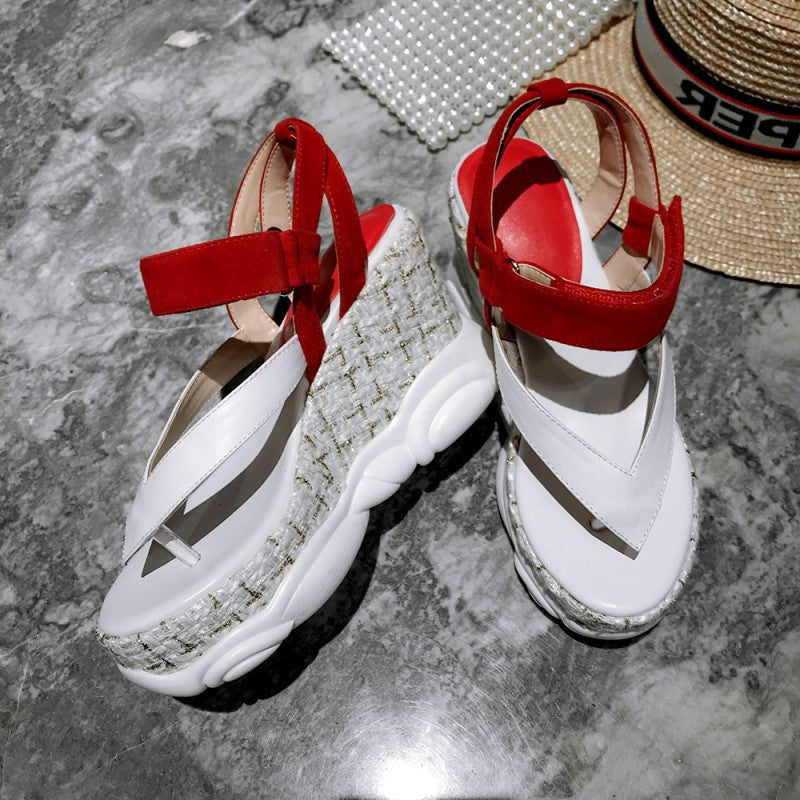 Flip-Flops Sole Waterproof Platform Slope Heel Color Matching Women Casual Sandals