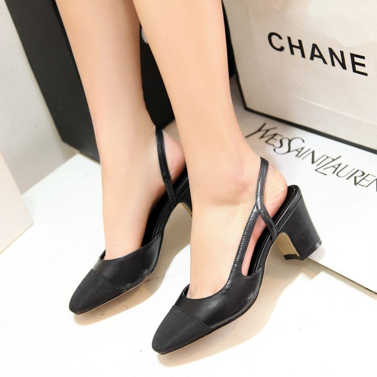 European Station Small Fragrant Wind Net Red Sandals Female Thick Heel New Round Toe High Heels Color Matching Cowhide Shoes