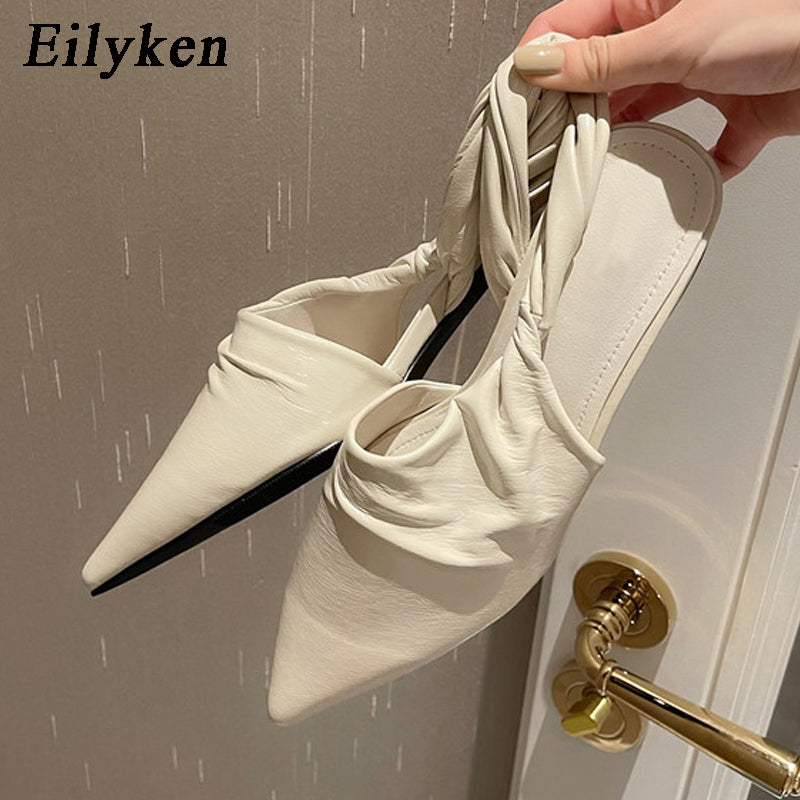 South Korean Spring And Summer New Fashion Pointed Baotou Women's Shoes Thick Heel Middle Heel Women's Sandals In