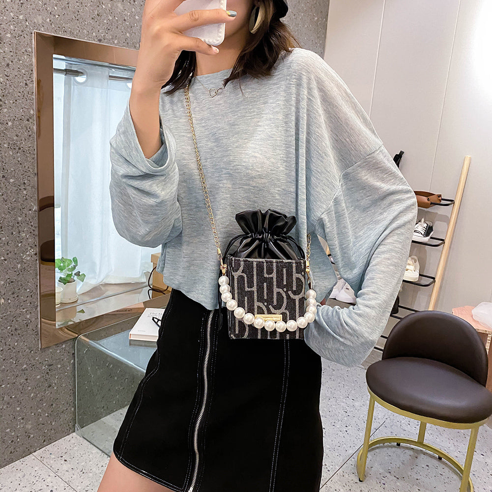 Net Red Bag Female Bag Messenger Bag Foreign Style Pearl Chain Bag Summer Wild Small  Shoulder Bag
