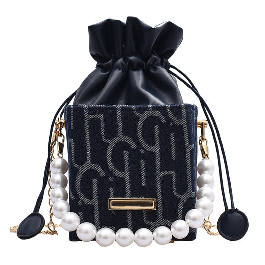 Net Red Bag Female Bag Messenger Bag Foreign Style Pearl Chain Bag Summer Wild Small  Shoulder Bag