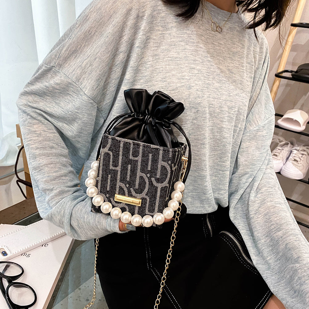 Net Red Bag Female Bag Messenger Bag Foreign Style Pearl Chain Bag Summer Wild Small  Shoulder Bag