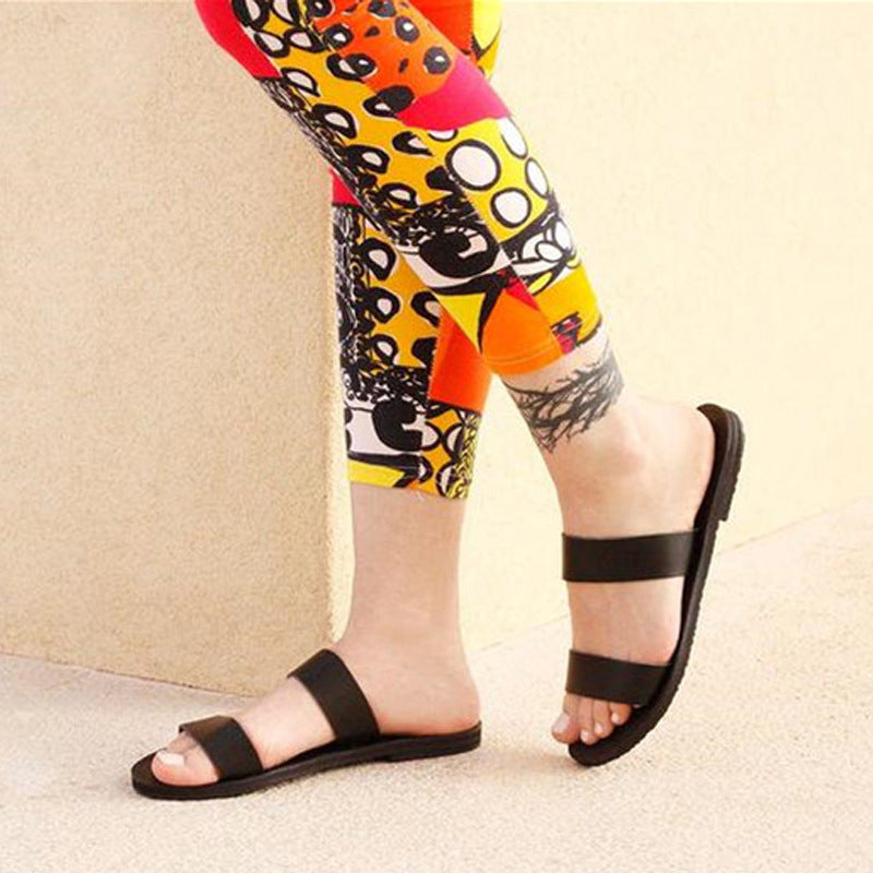 Simple Open-toe Flat Sandals And Slippers