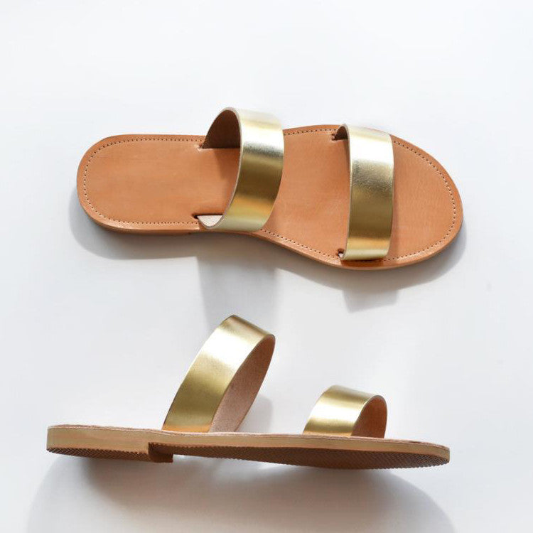 Simple Open-toe Flat Sandals And Slippers