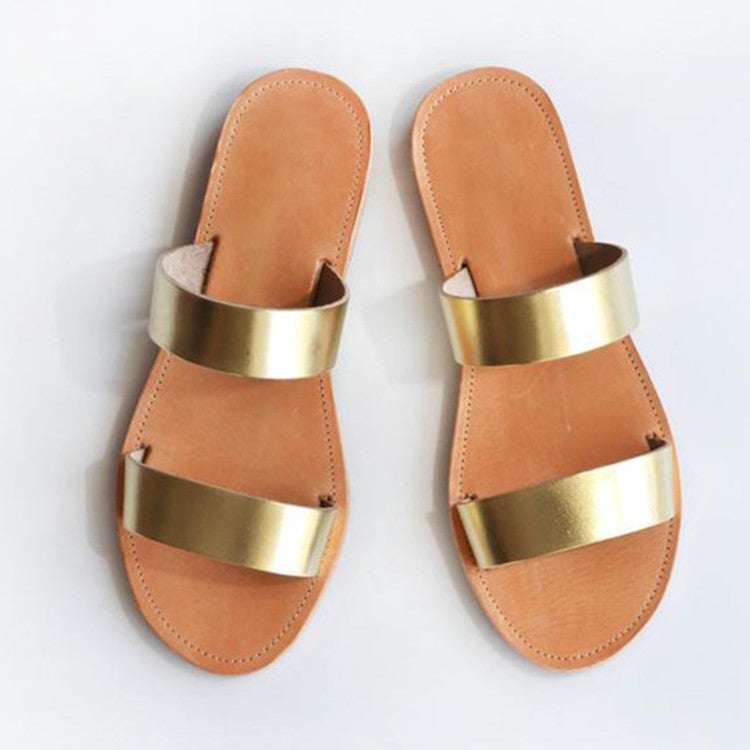 Simple Open-toe Flat Sandals And Slippers