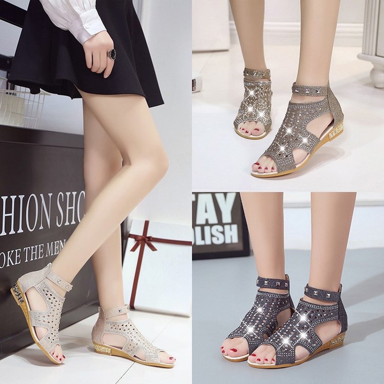 Solid Color Women'S Sandals With Rhinestones Foreign Trade Women'S Sandals Women'S Shoes