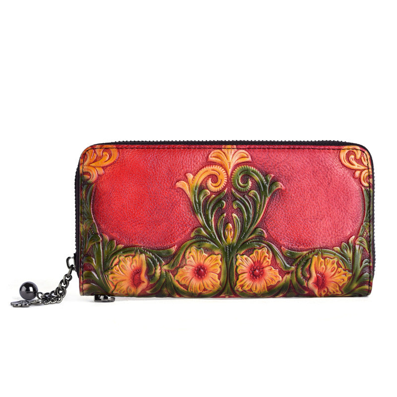 Women's Money Baotou Layer Cowhide Retro Embossed