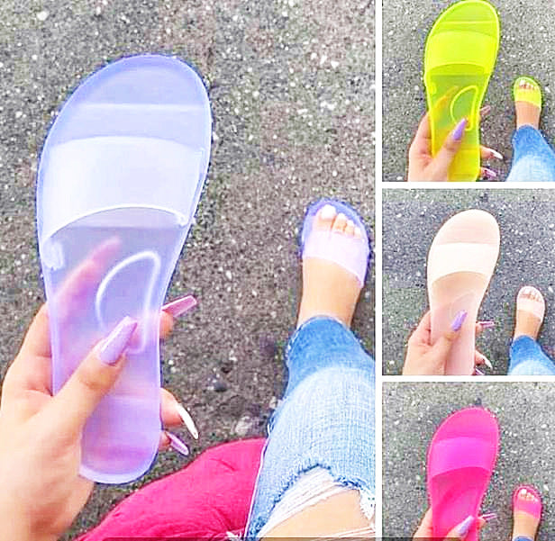 Transparent Crystal Sandals And Slippers Flat Heel