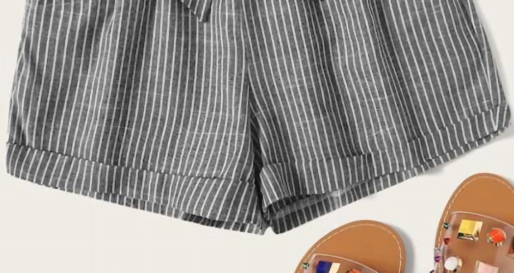 Summer Urban Casual Japanese Women'S Wide-Leg Shorts With Striped Belt
