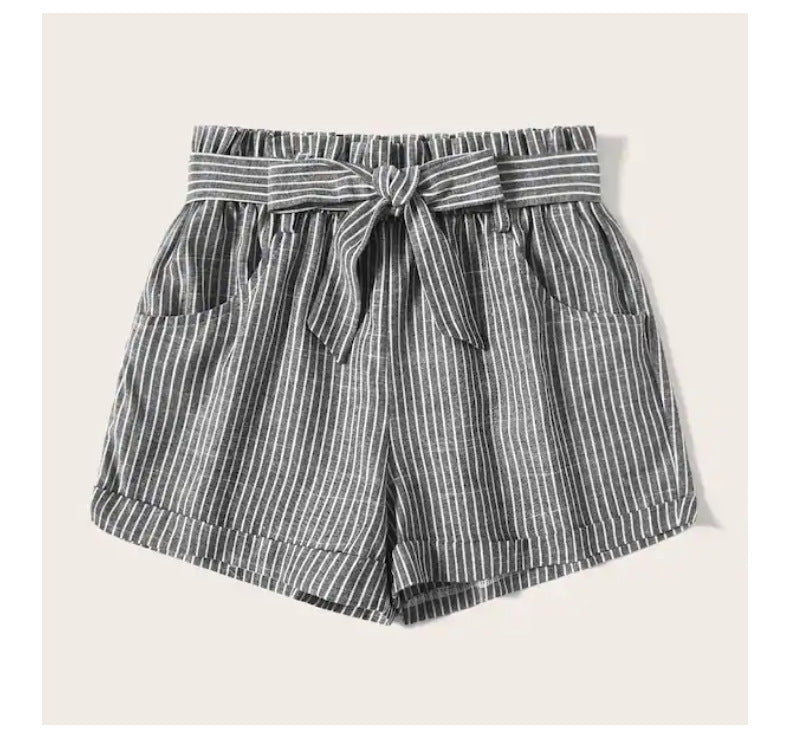 Summer Urban Casual Japanese Women'S Wide-Leg Shorts With Striped Belt