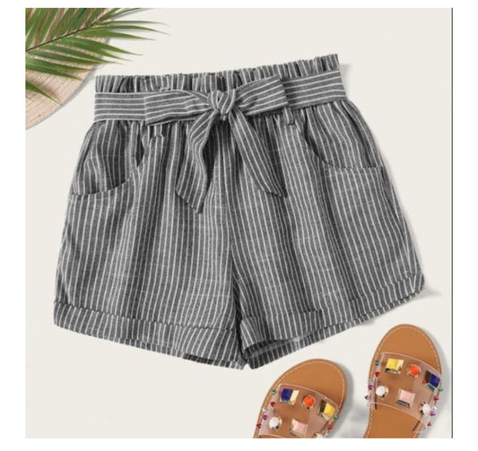 Summer Urban Casual Japanese Women'S Wide-Leg Shorts With Striped Belt