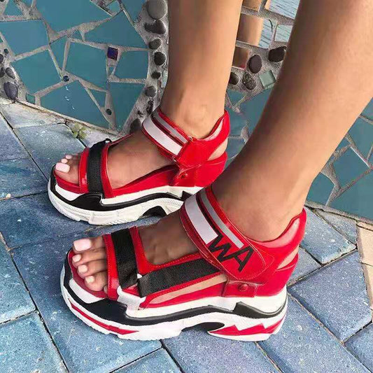 Thick-Soled Increased Ladies Sandals With Velcro Color Matching Large Size Foreign Trade Sandals