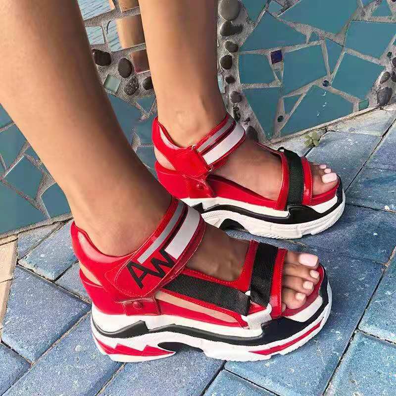 Thick-Soled Increased Ladies Sandals With Velcro Color Matching Large Size Foreign Trade Sandals