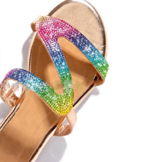 Fashion Ladies Flat Sandals And Slippers With Rhinestones